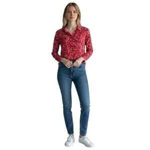 SEASALT CORNWALL women's size 4 Larissa red floral organic cotton button top